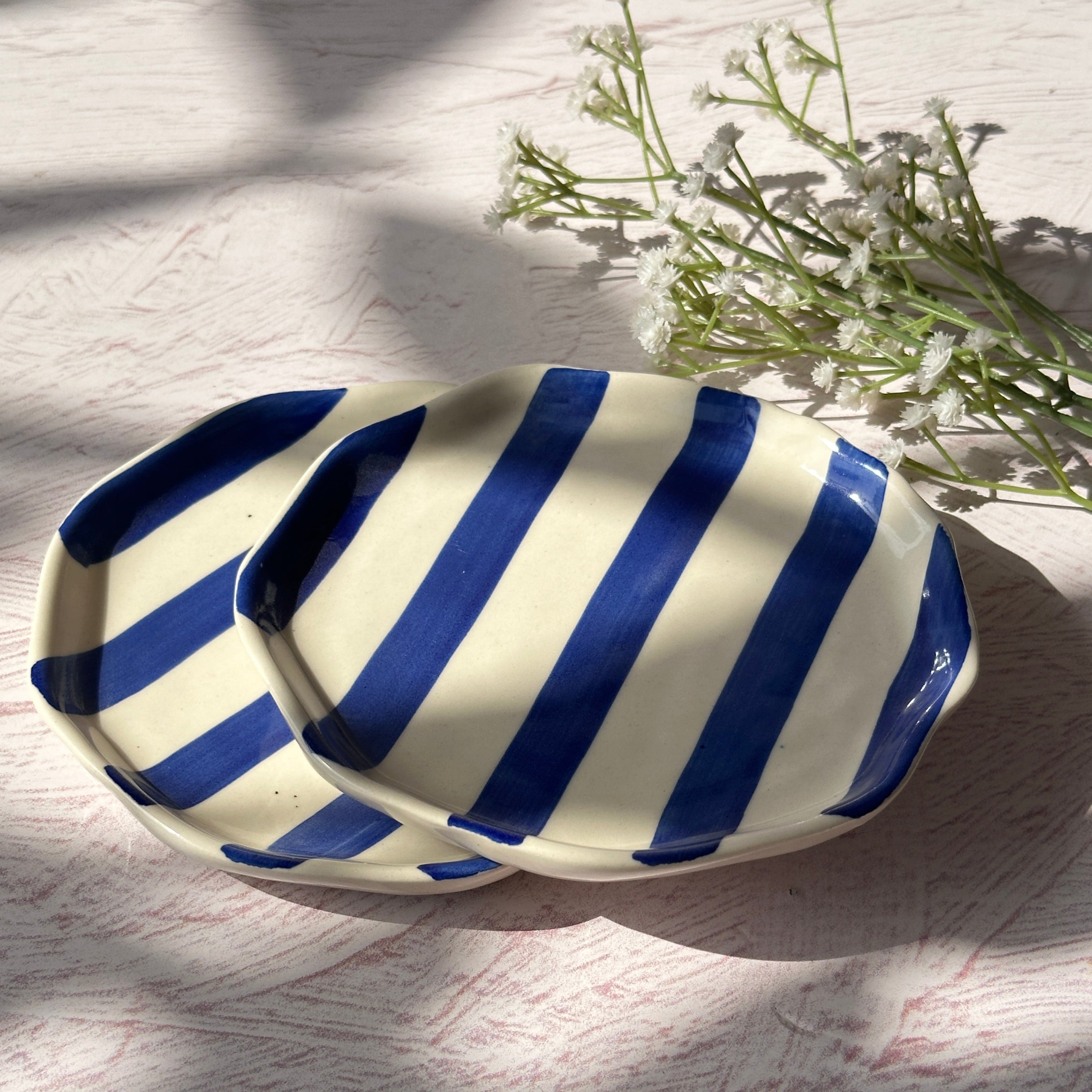 Blue Stripe Plate | Handpainted Ceramic | 6.3 in (Set of 2)