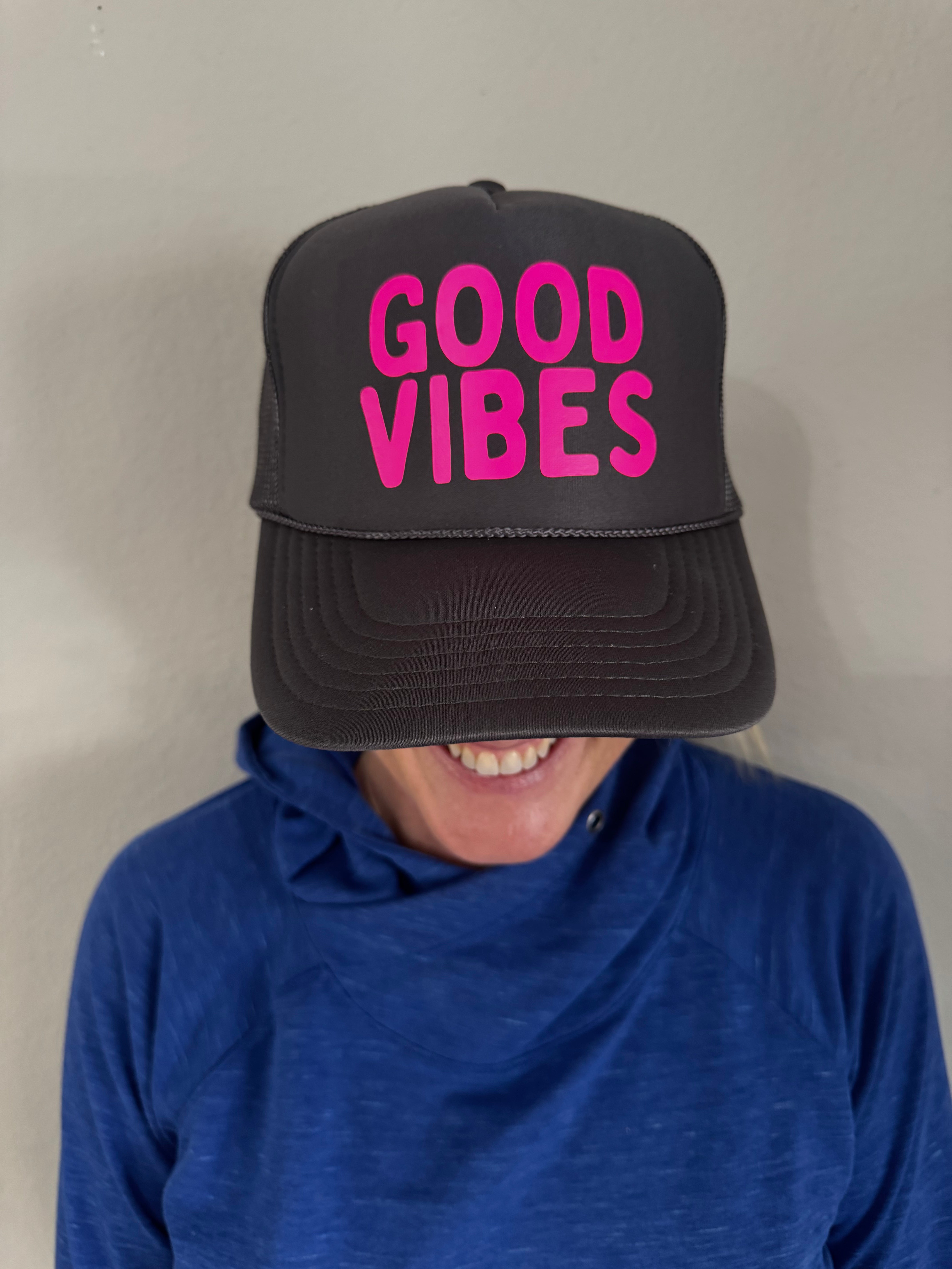 Midlifers GOOD VIBES charcoal trucker hat