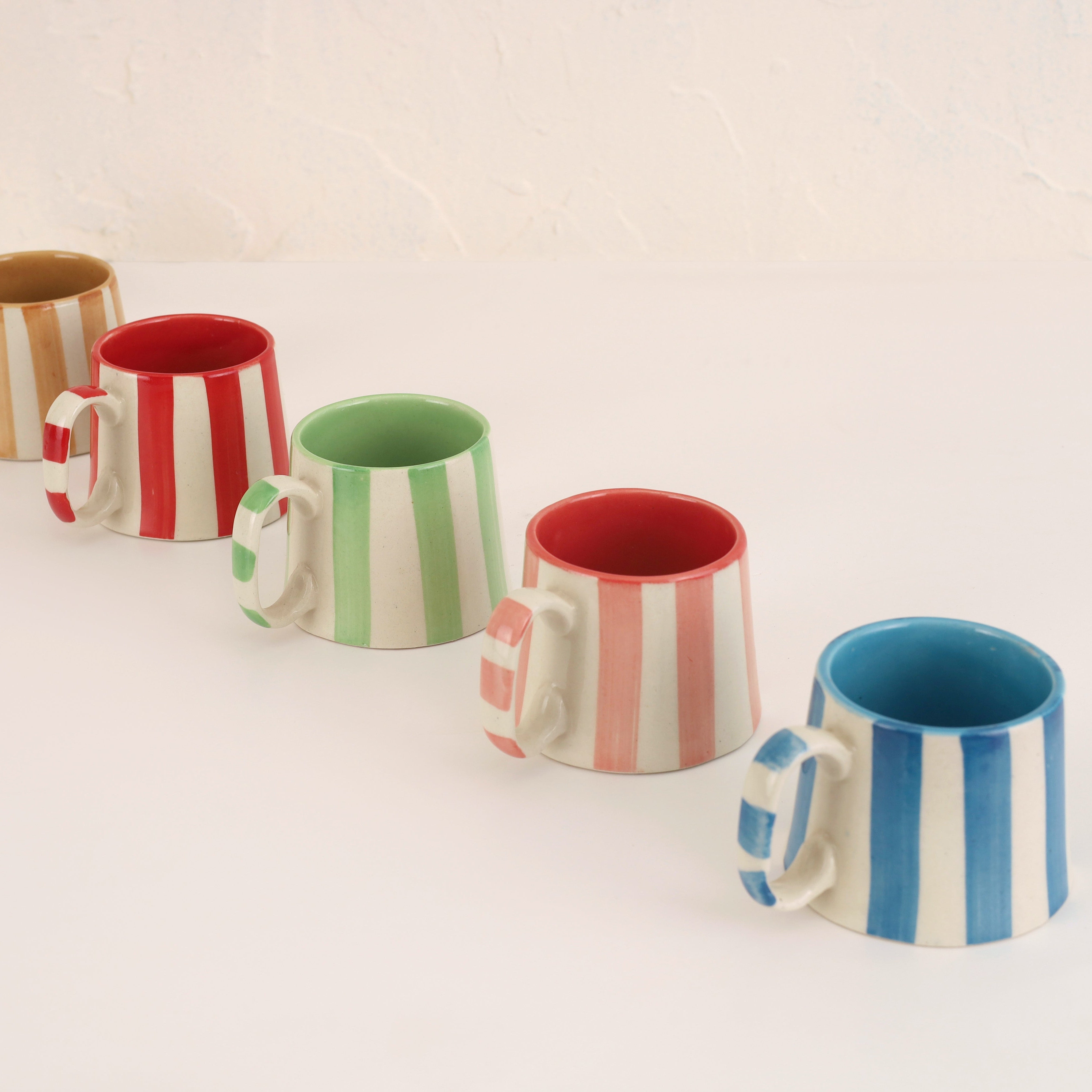 Ceramic Pink Stripe Coffee cup- 220ml (SET OF 4)