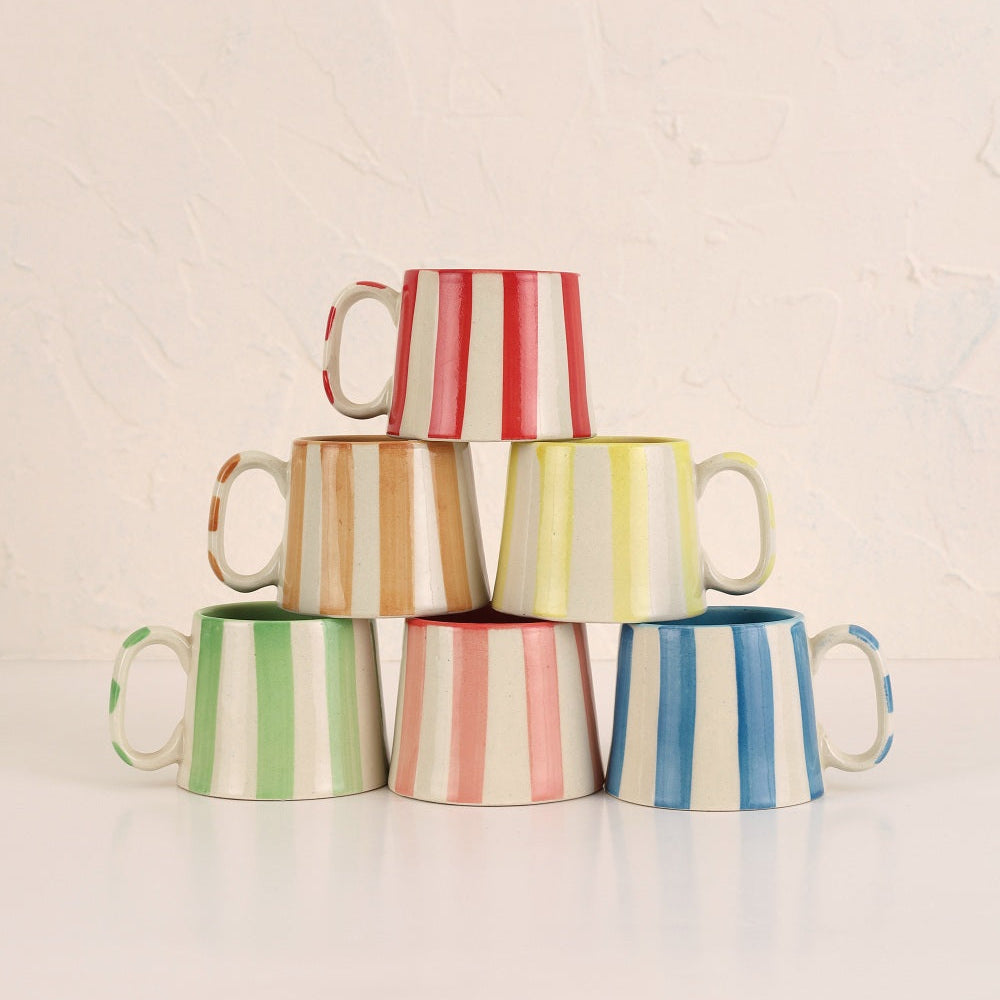 Ceramic Pink Stripe Coffee cup- 220ml (SET OF 4)