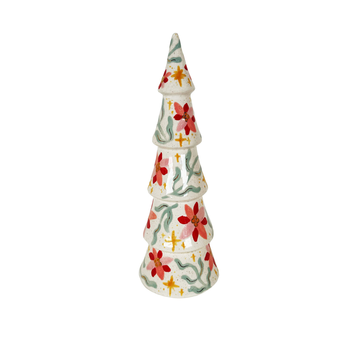 LIMITED EDITION! Handpainted Sparkling Poinsettia and Fern Christmas Tree Featuring 22k Gold