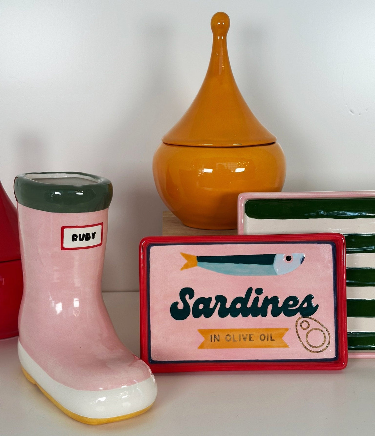 Striped Low Profile Tray in Pink & Green