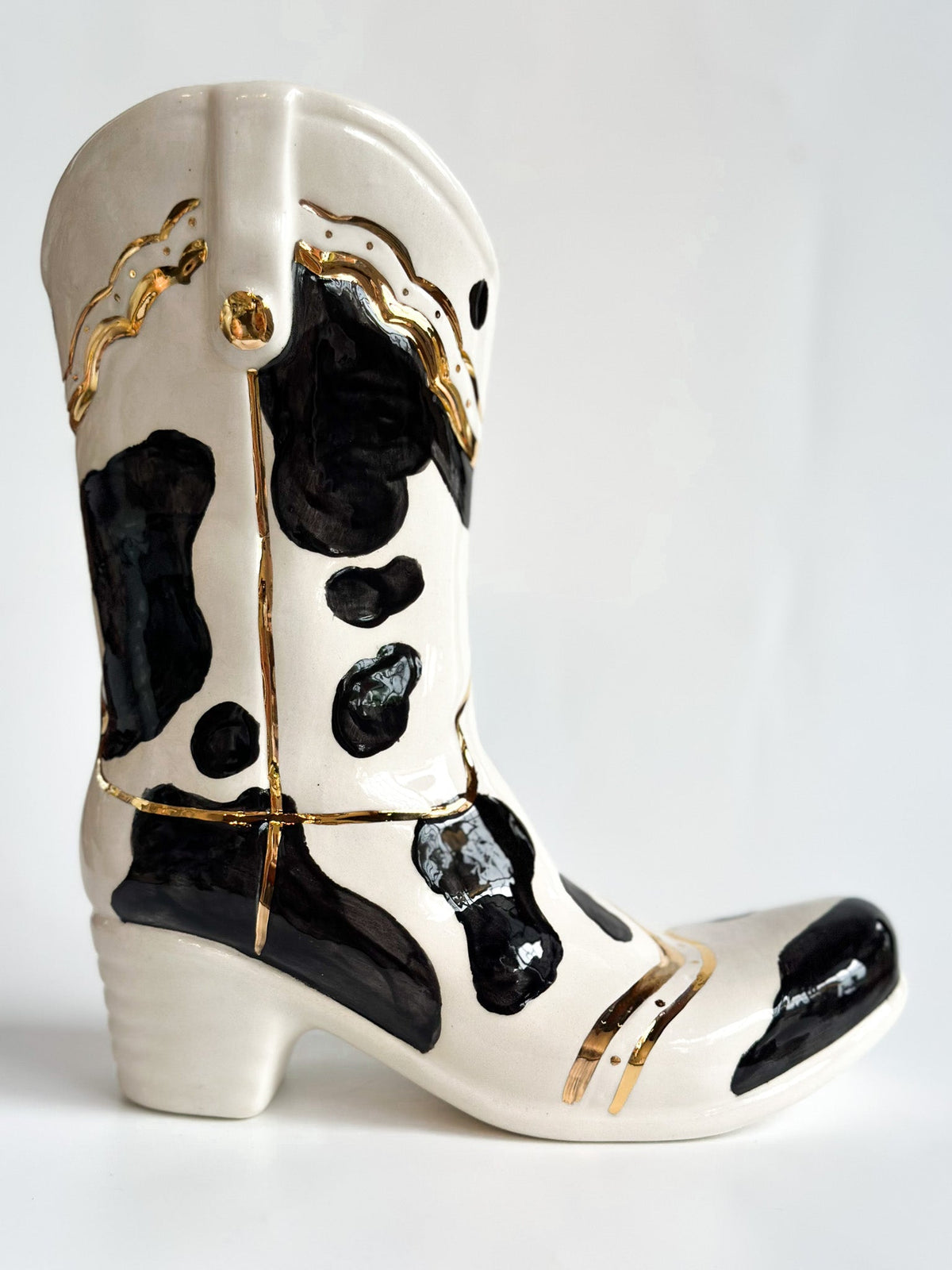 Monogrammed Cow Print Cowboy Boot Vase