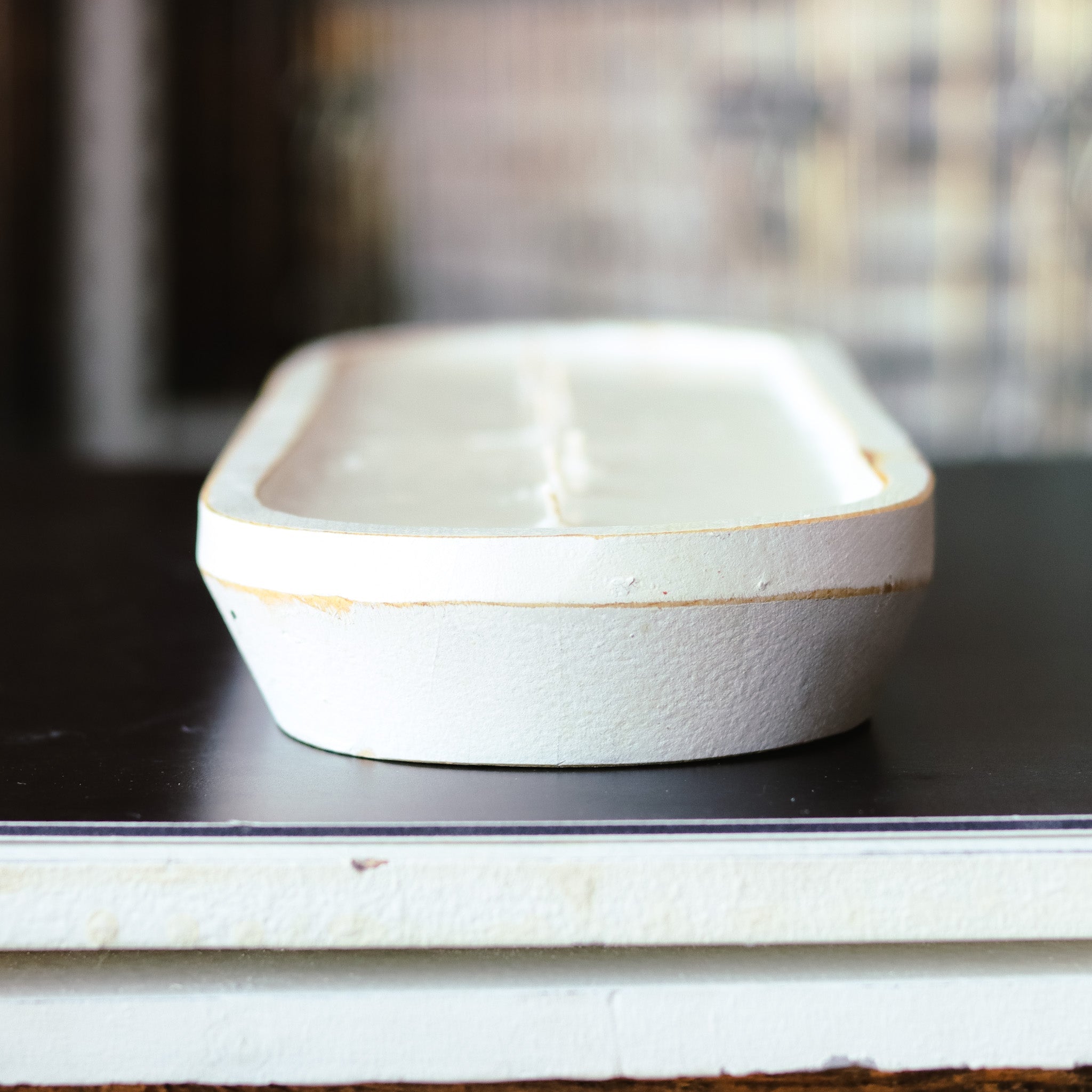 Drops of Rain - 7 Wick White Wood Dough Bowl Candle