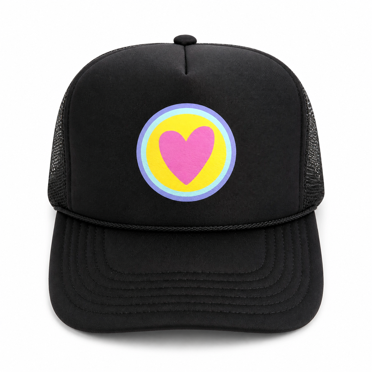 Multi Color Heart - Black Trucker