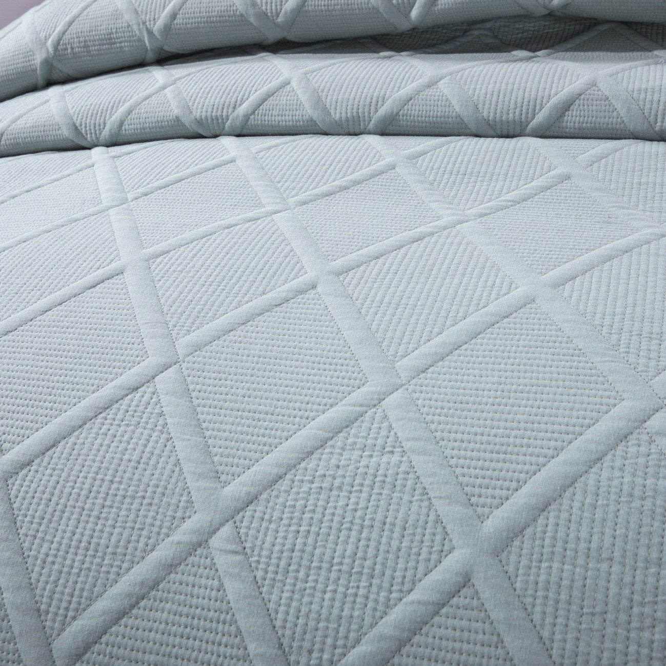 Tache Soothing Pastel Seafoam Blue Diamond Stitch Cotton Quilt Set (JHW-856)