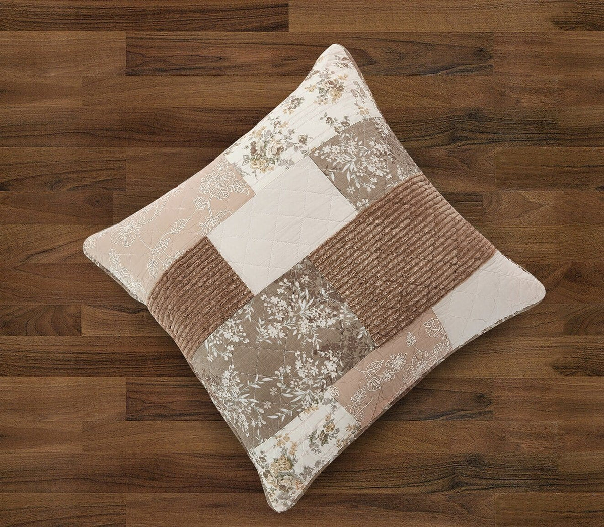 Bedding Vintage Patchwork Dusty Rose Taupe & Tan Beige Brown Floral Euro Pillow Sham Cover, 26" x 26" (JHW866)