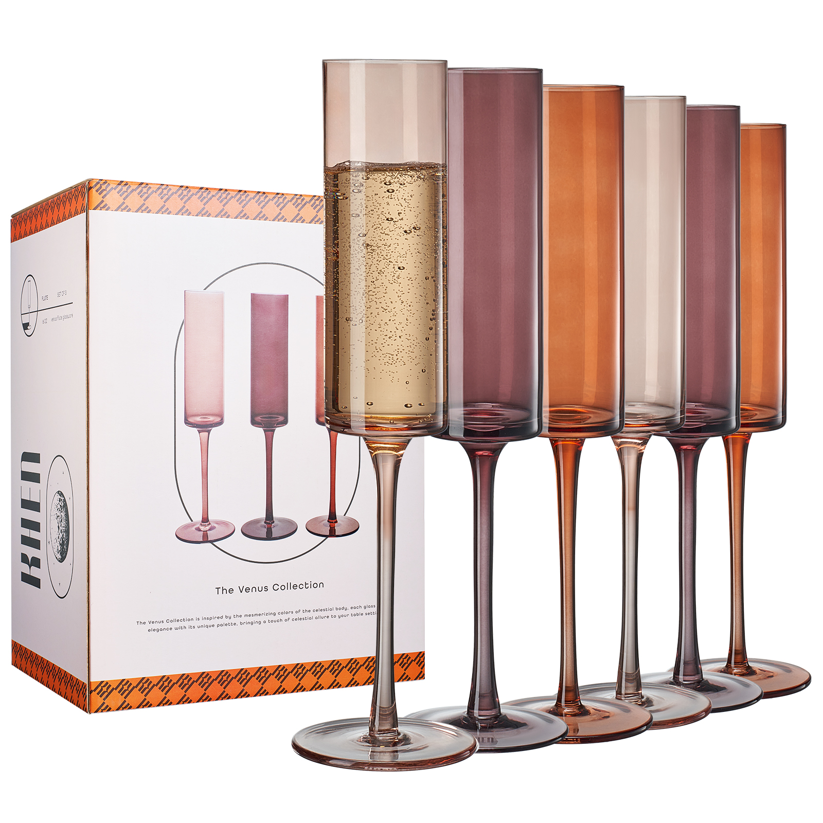 Venus Champagne Flute Glassware, Set of 6