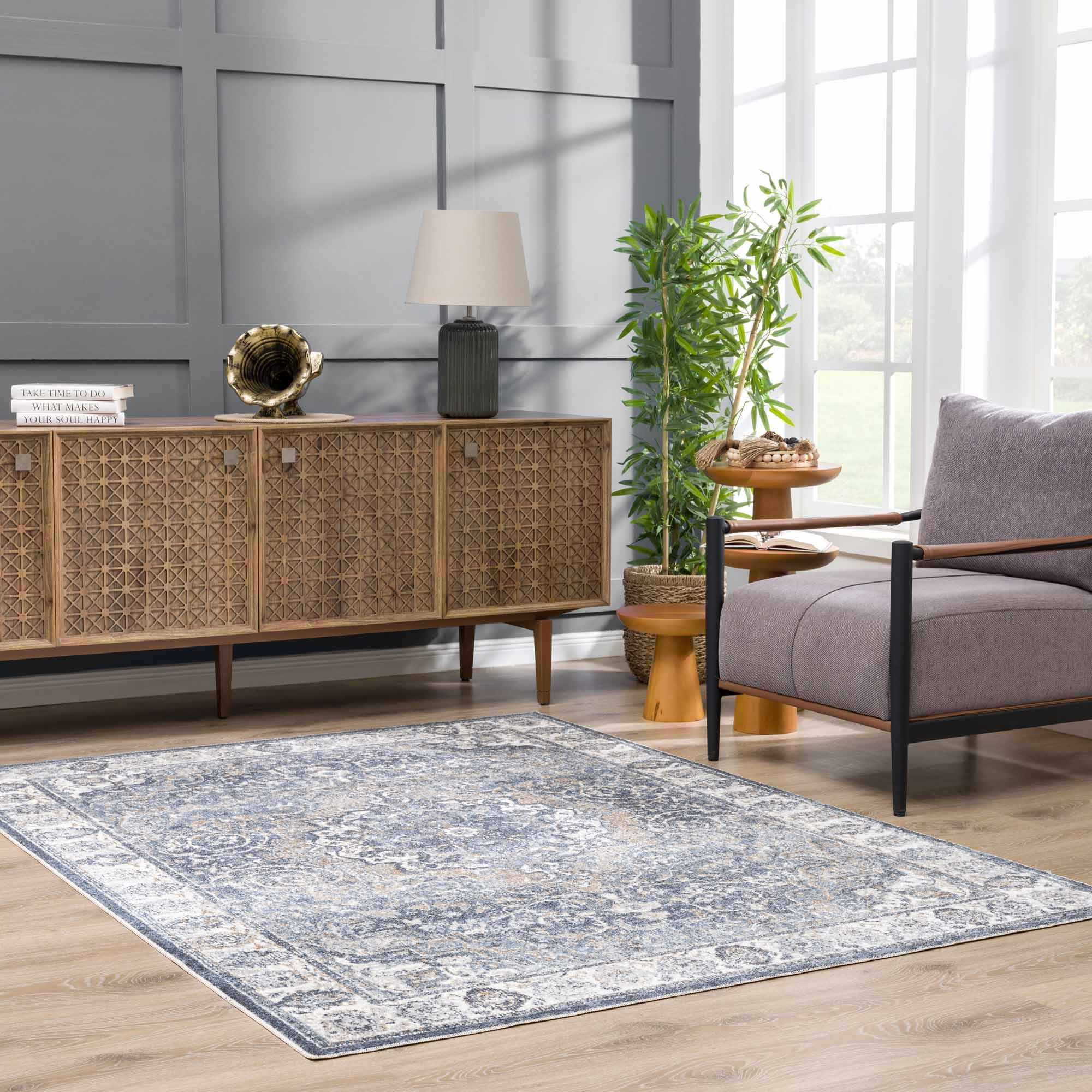 Aurum Blue Washable Area Rug