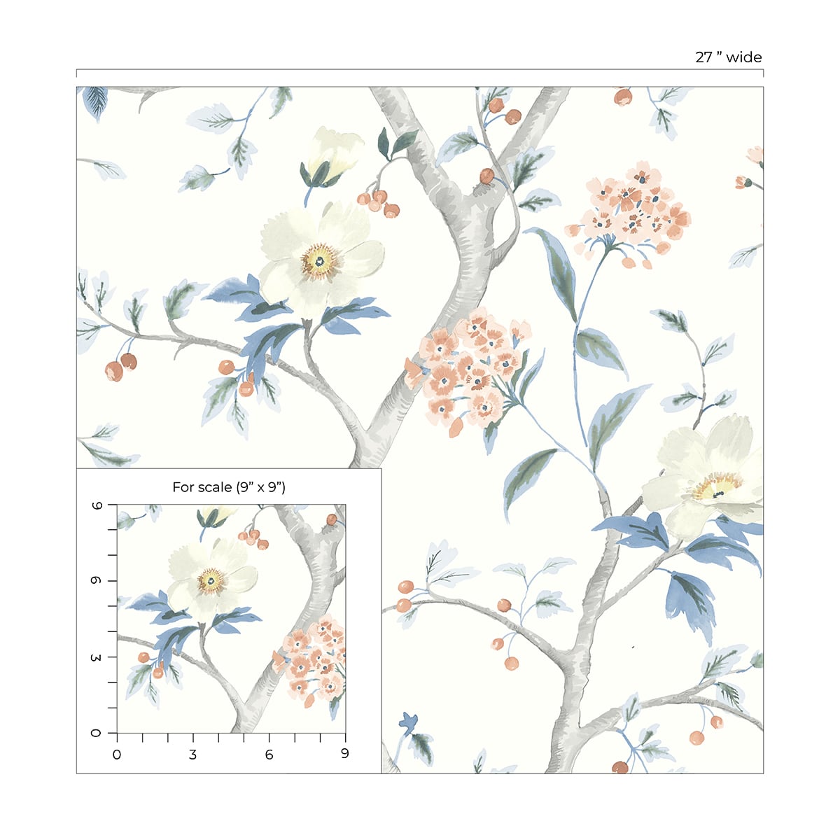 Floral Trail Chinoiserie Peel and Stick Removable Wallpaper