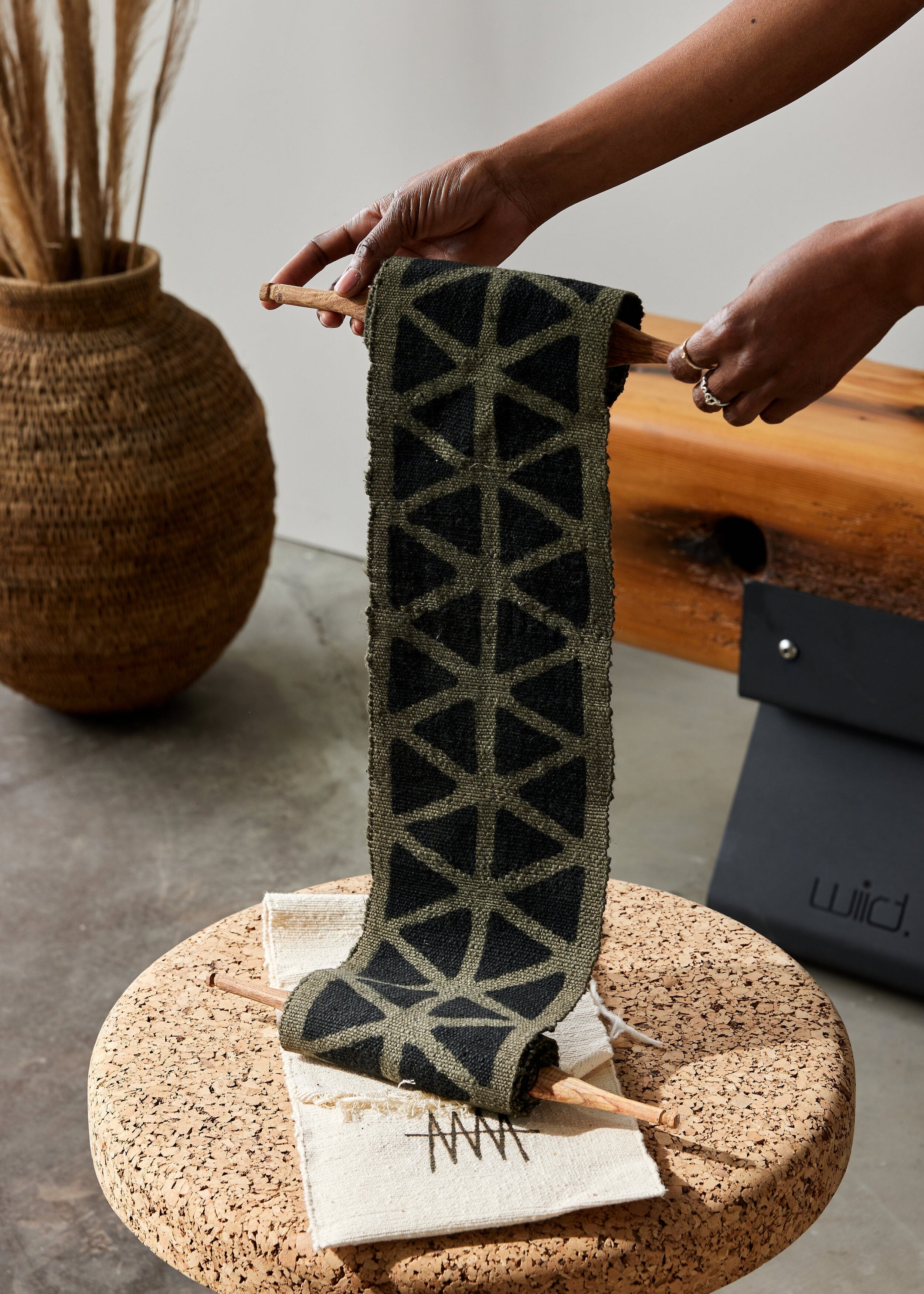 Longevity Bogolan Wall Totem in Grey with Black Triangles