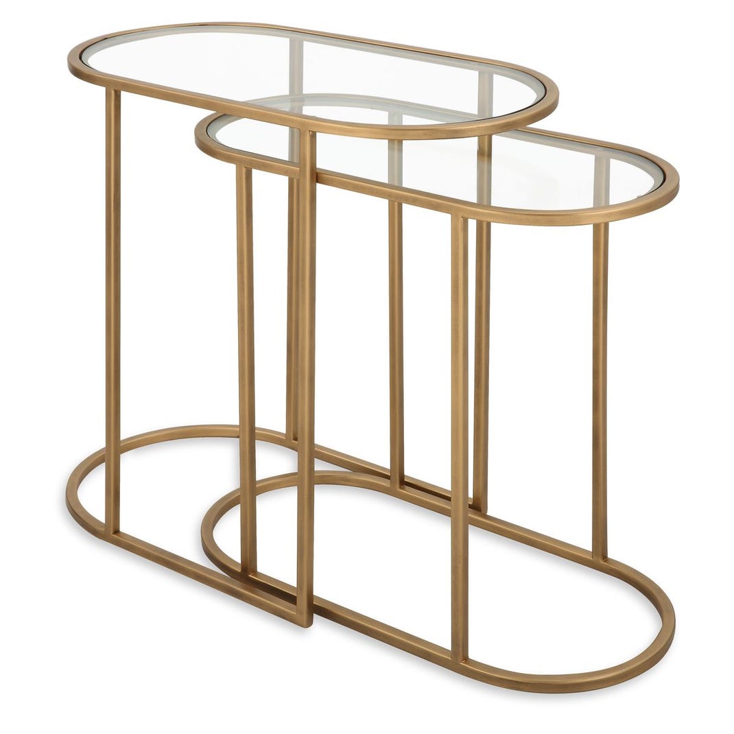Lucian Oval Brass Glass Nesting Tables - Set of 2