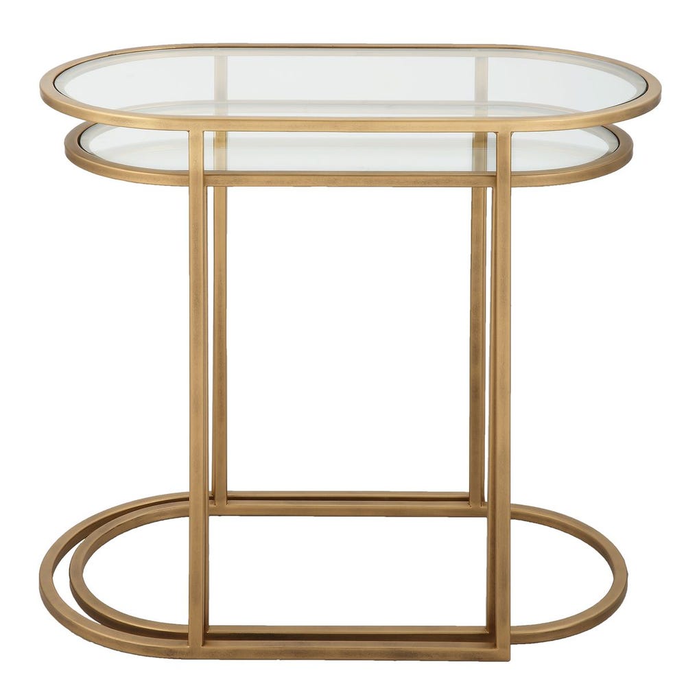 Lucian Oval Brass Glass Nesting Tables - Set of 2
