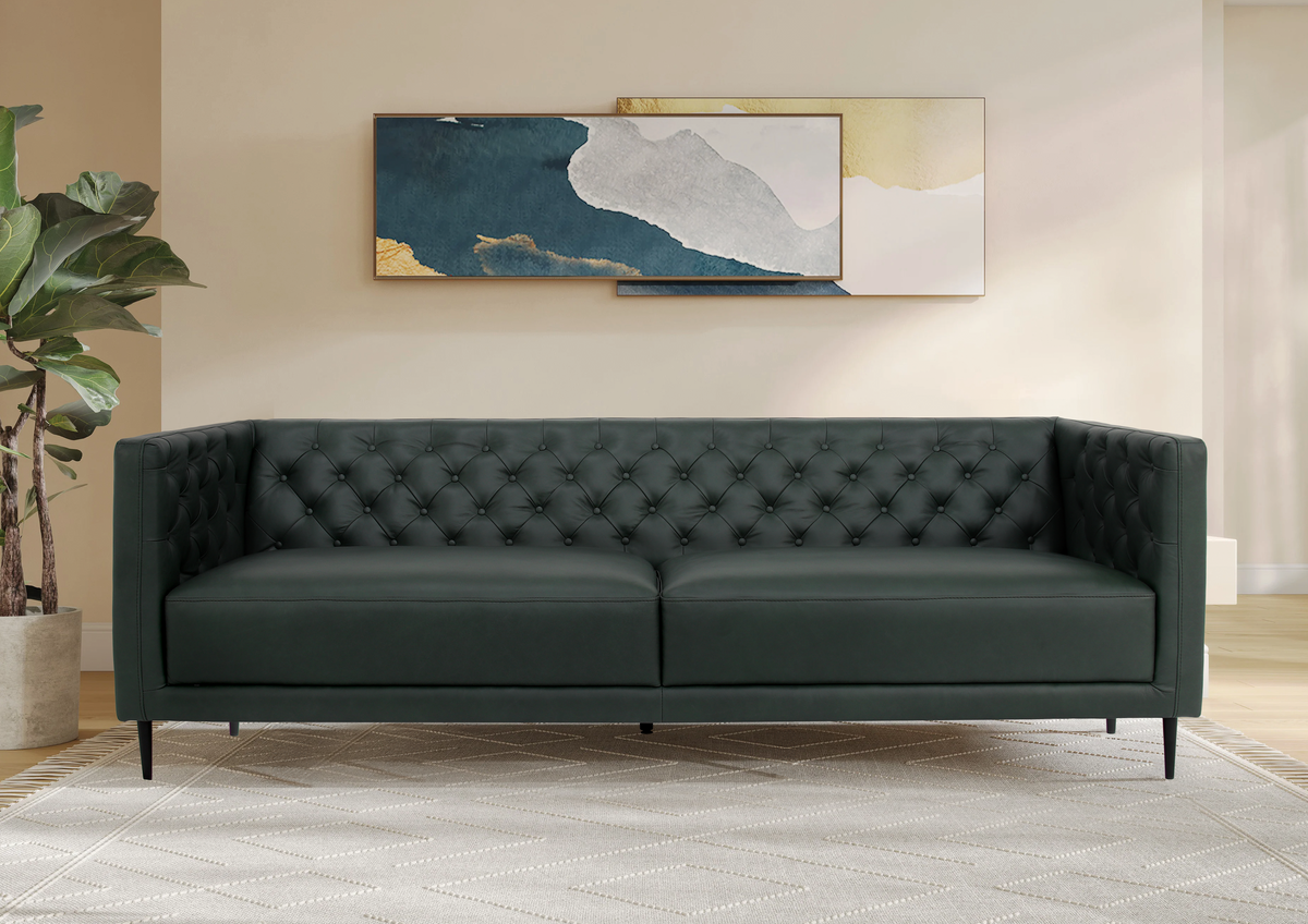 Lucius Top Grain Leather Sofa - Green