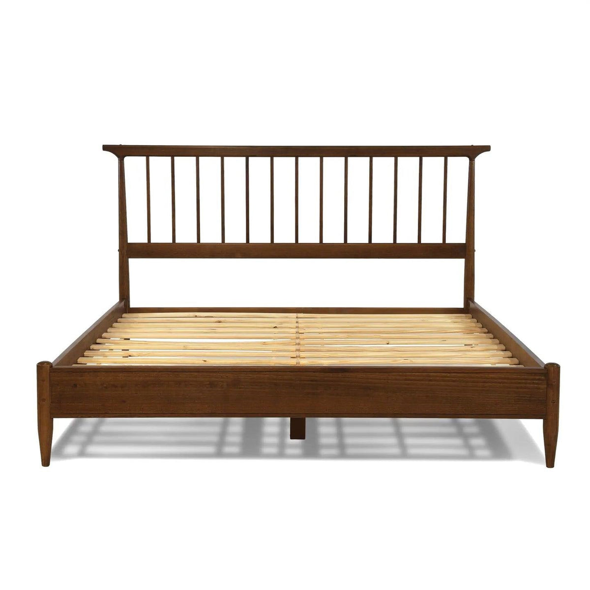 Queen Size Hardwood Mid Century Platform Bed Frame with Headboard in Walnut