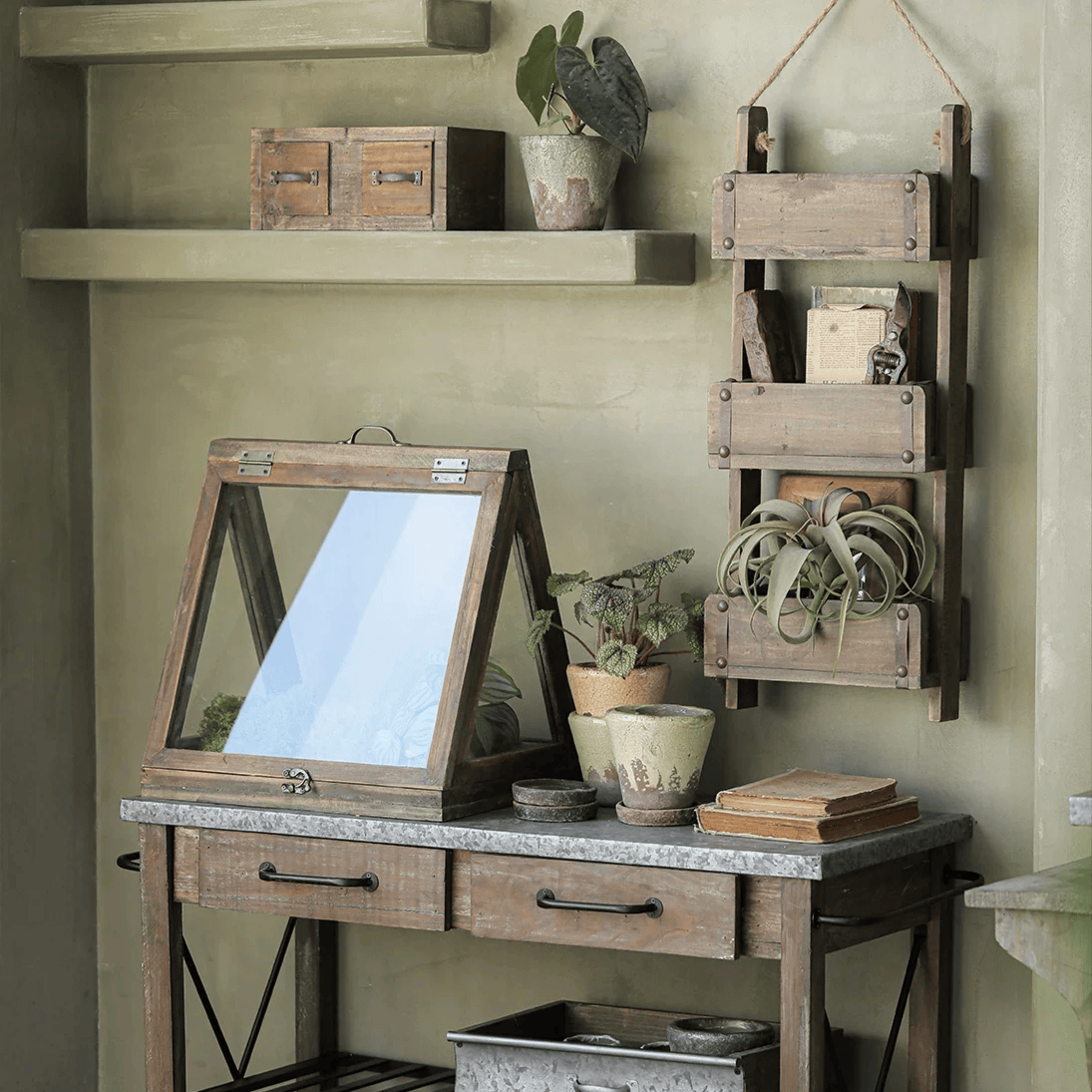 Rustic Three-Tier Wooden Wall Organizer
