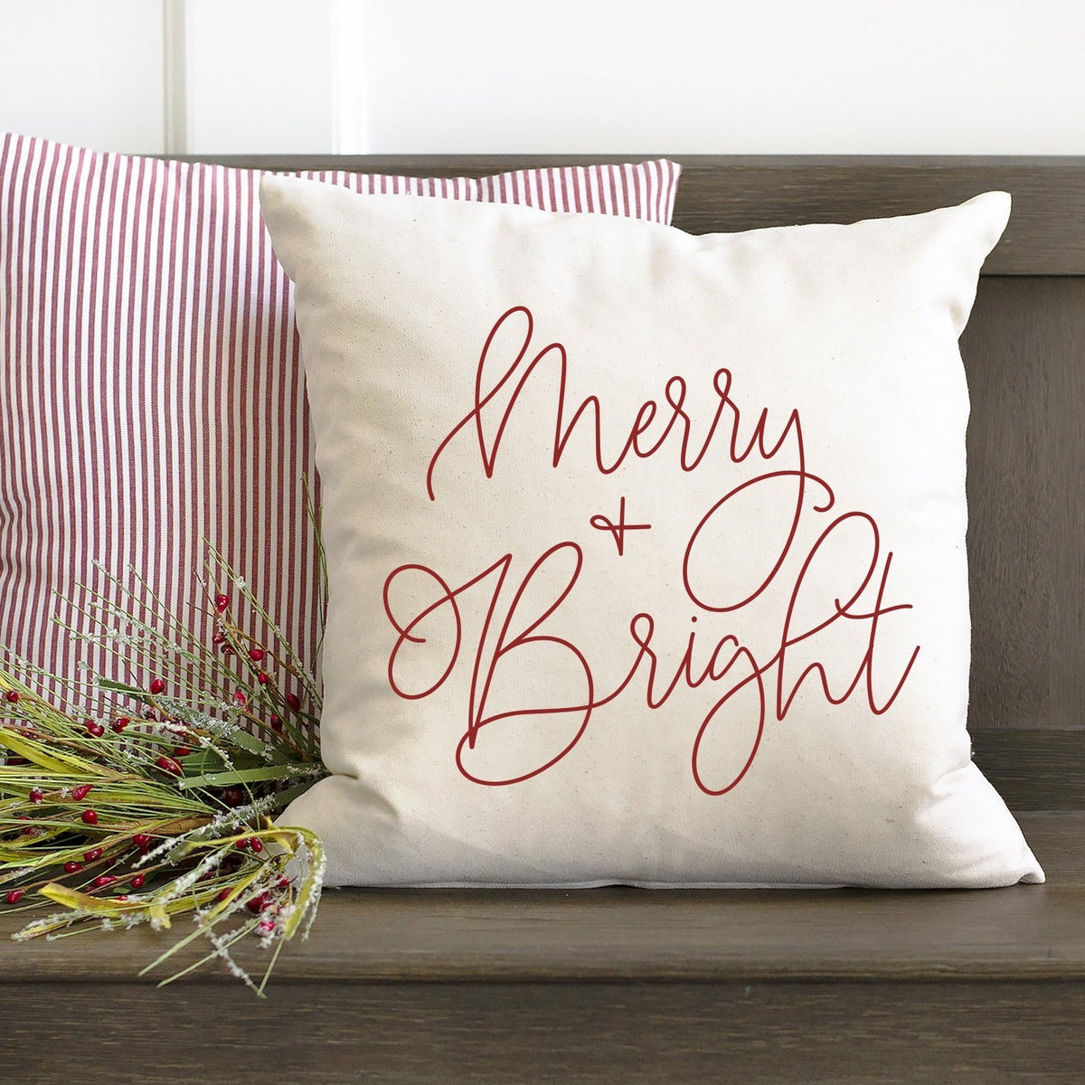 Merry and Bright Cursive #12 Pillow Cover — Fits 18x18 Insert