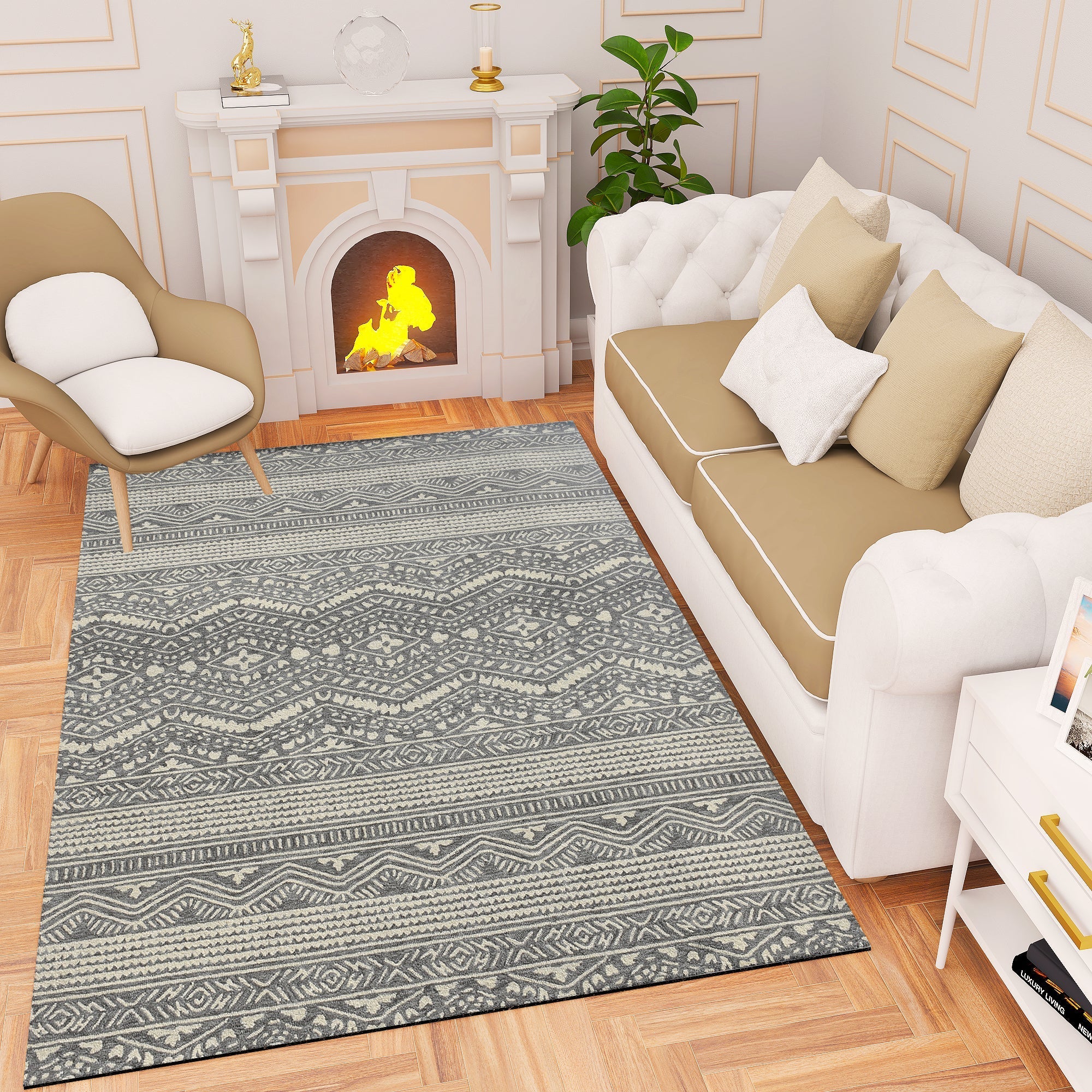 Premium Hand-Tufted Rug Made of 100% Wool - Midnight Mist - 4x6 Feet