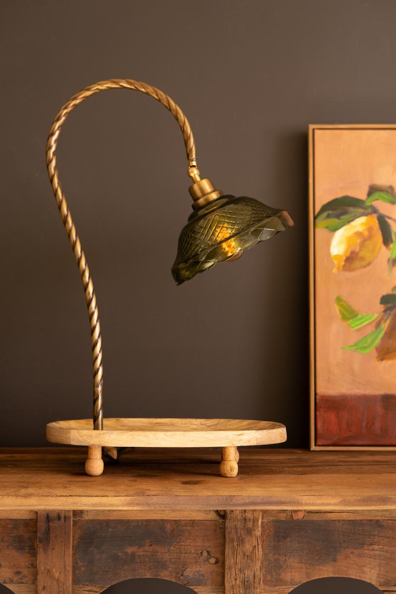 Green Glass Shade Gooseneck Table Lamp