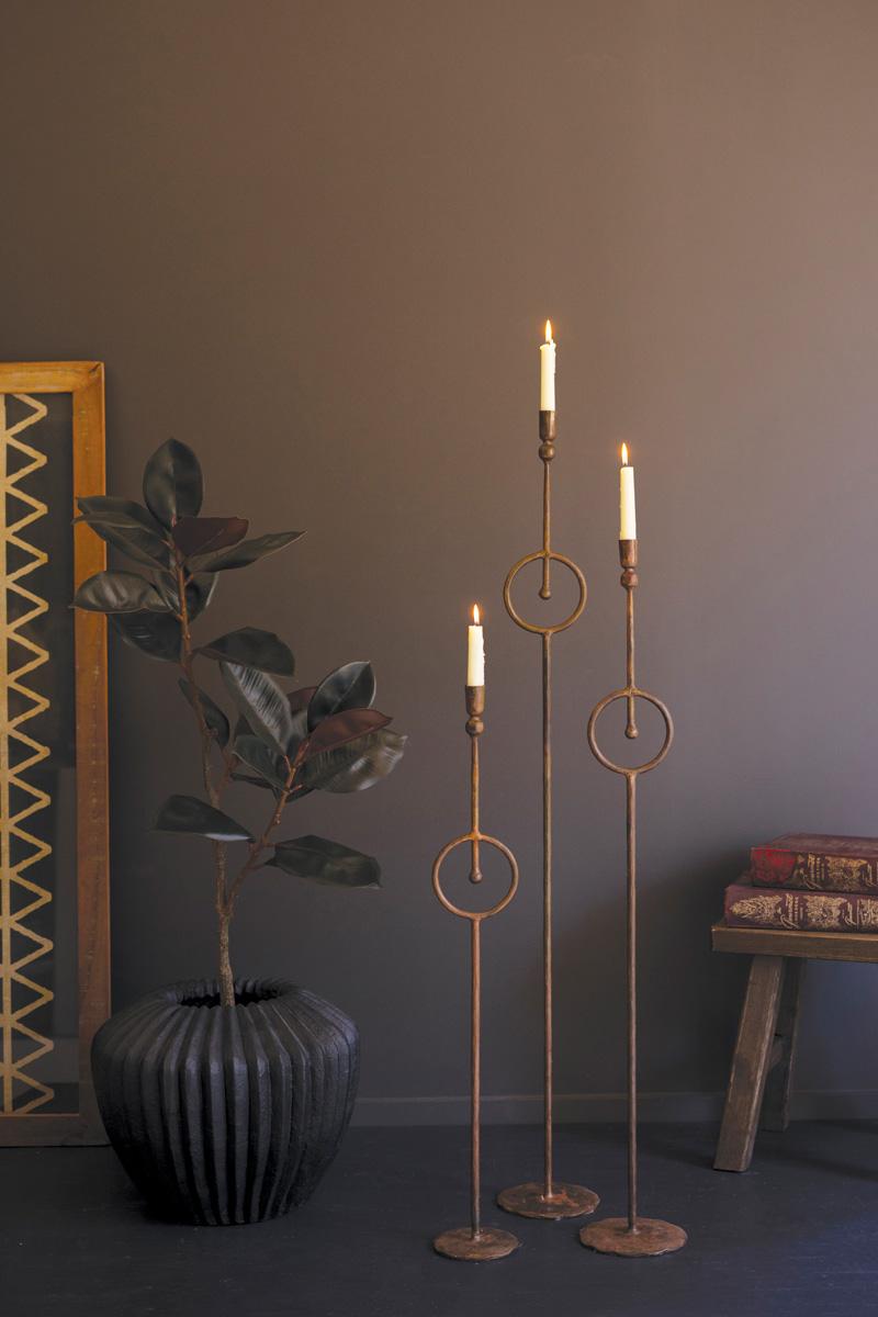 Set of 3 Tall Taper Candle Holders with Circle Detail