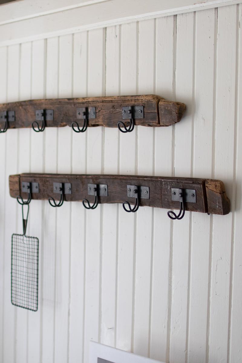 Recycled Wood Coat Rack with Five Wire Hooks