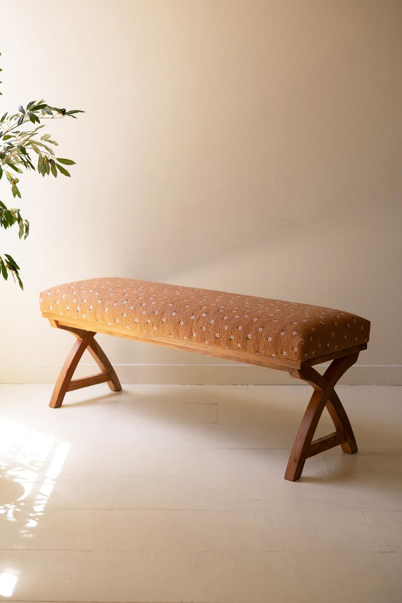Embroidered Upholstered Bench