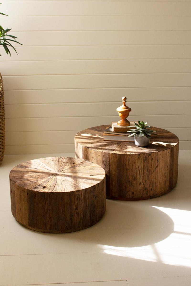 Recycled Wood Round Coffee Tables - Set of 2
