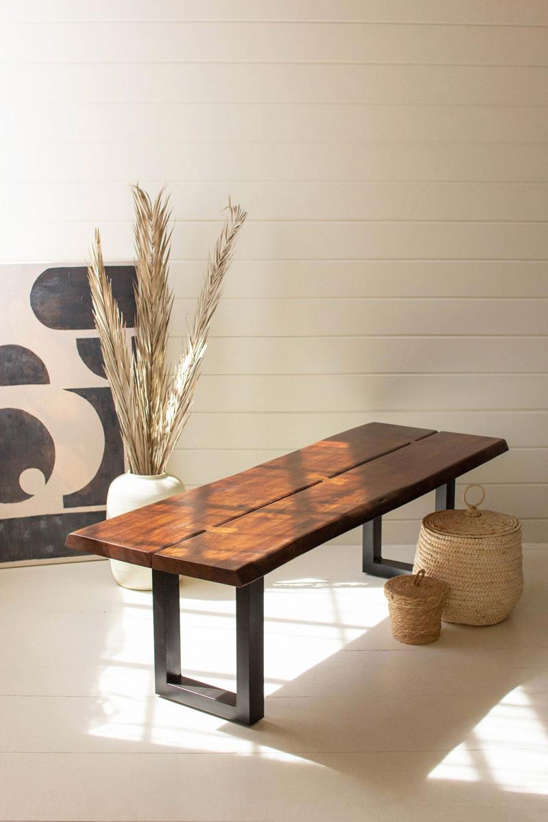 Live Edge Wood and Iron Bench
