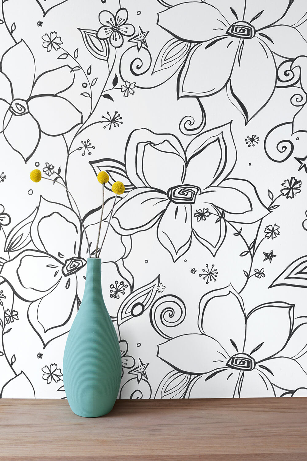 Linework Floral Peel and Stick Removable Wallpaper