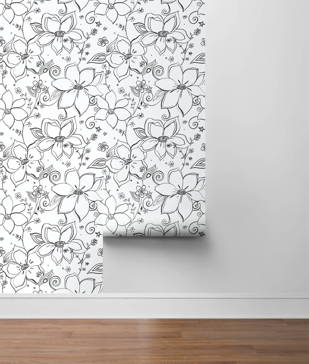 Linework Floral Peel and Stick Removable Wallpaper