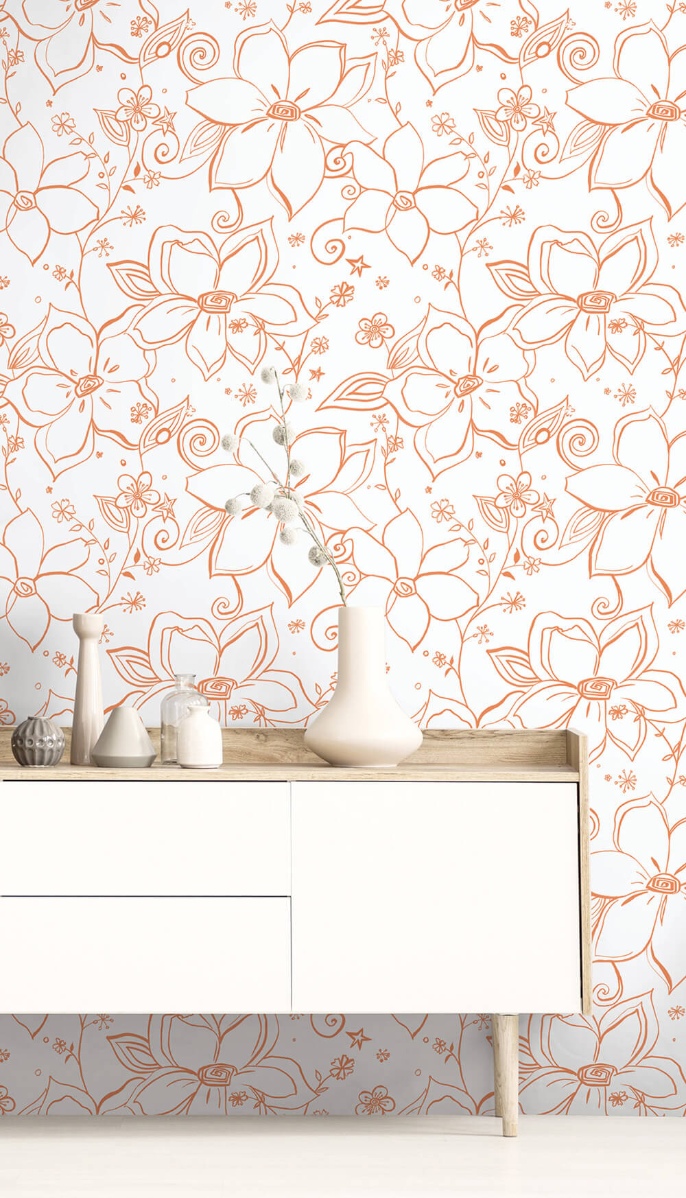Linework Floral Peel and Stick Removable Wallpaper
