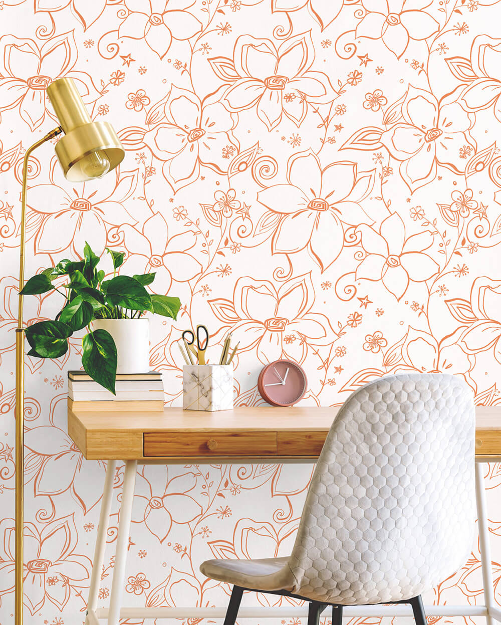 Linework Floral Peel and Stick Removable Wallpaper