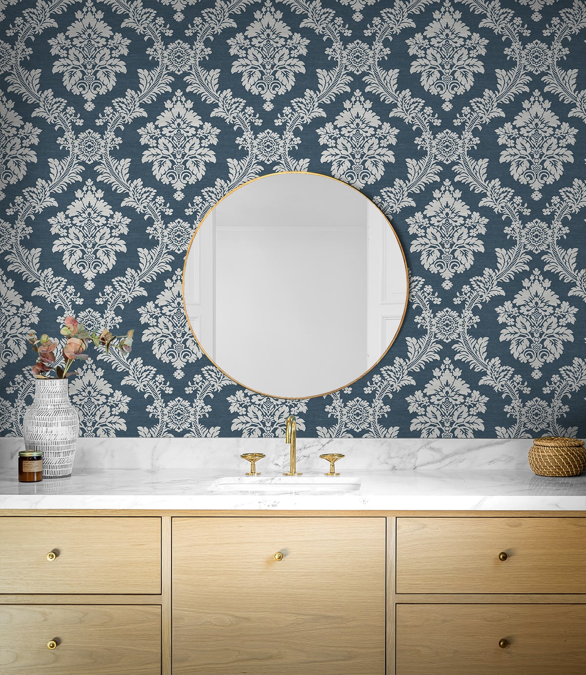 Seaside Damask Premium Screen Printed Peel and Stick Removable Wallpaper