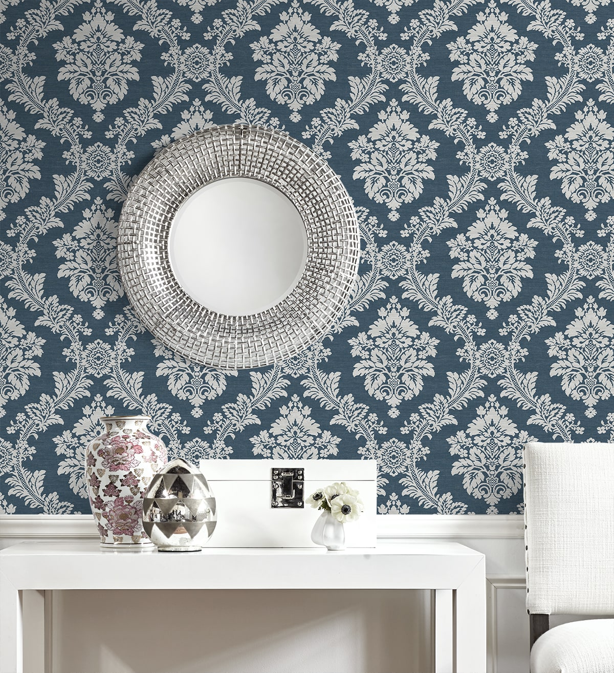 Seaside Damask Premium Screen Printed Peel and Stick Removable Wallpaper