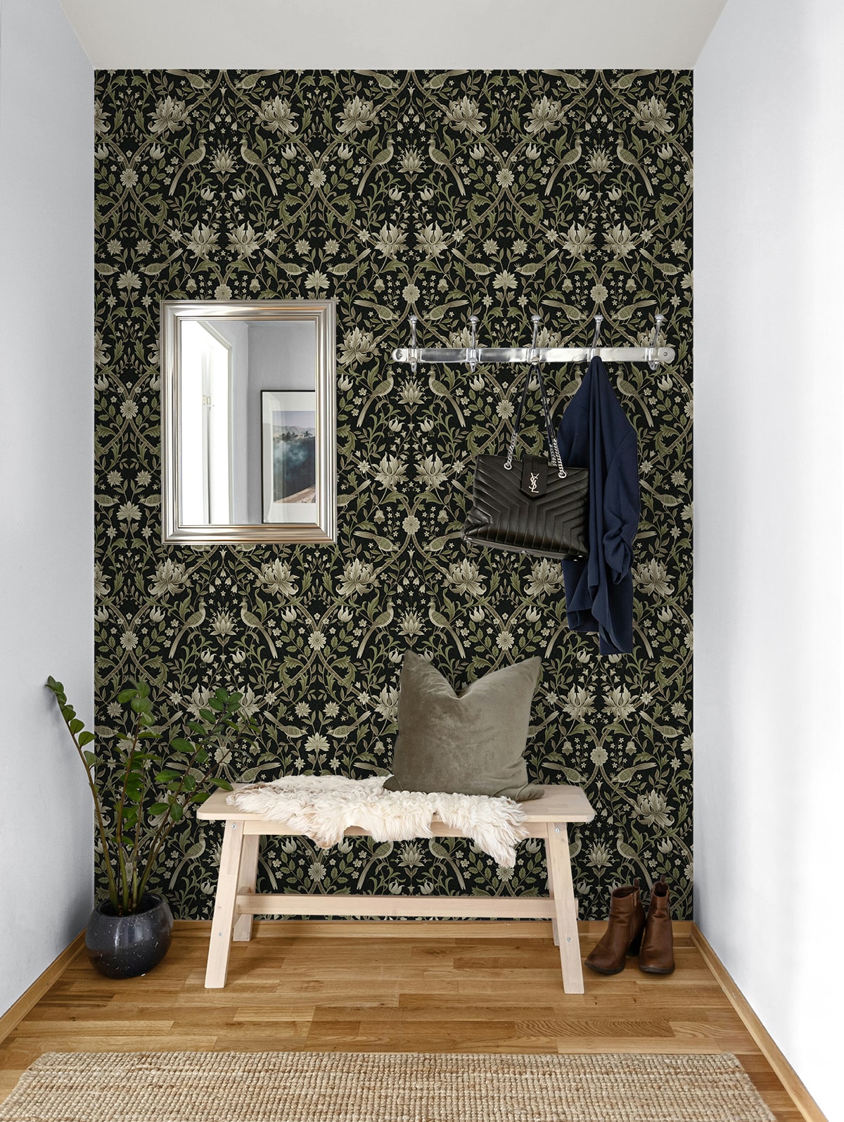 Vintage Bird Ogee Peel and Stick Removable Wallpaper