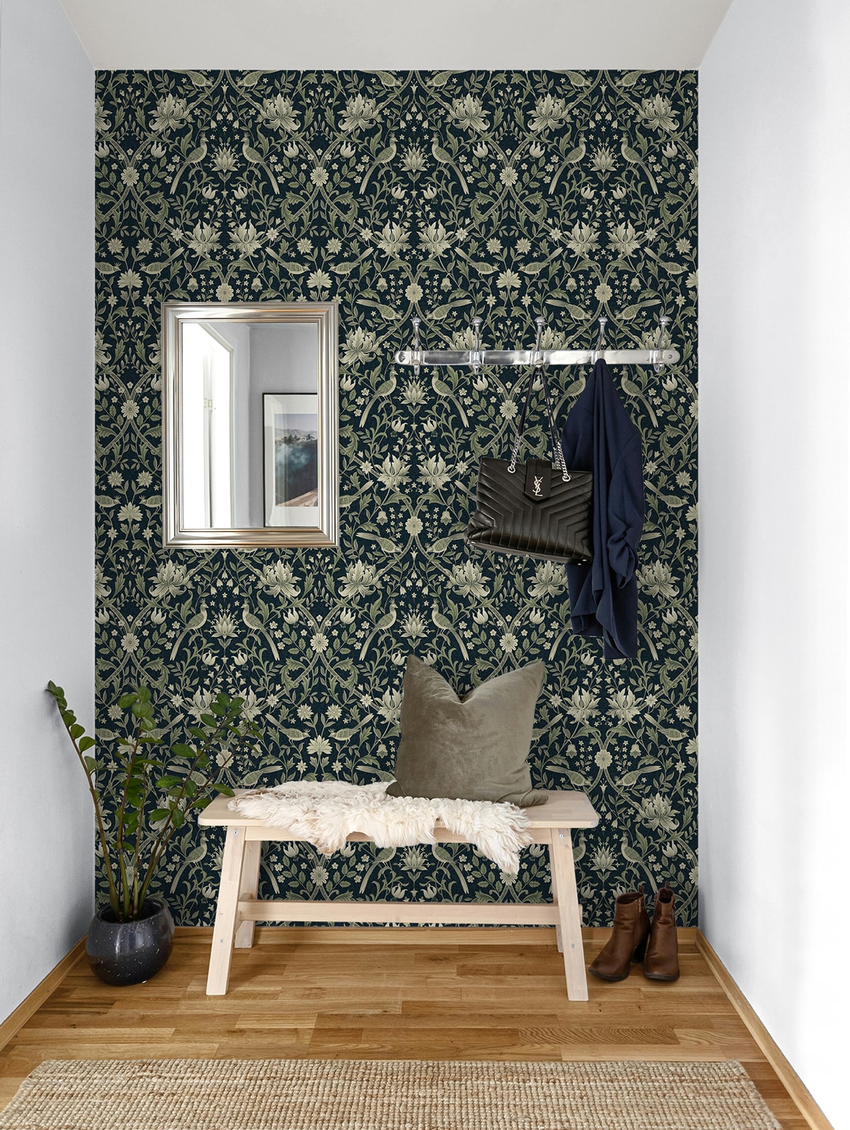 Vintage Bird Ogee Peel and Stick Removable Wallpaper
