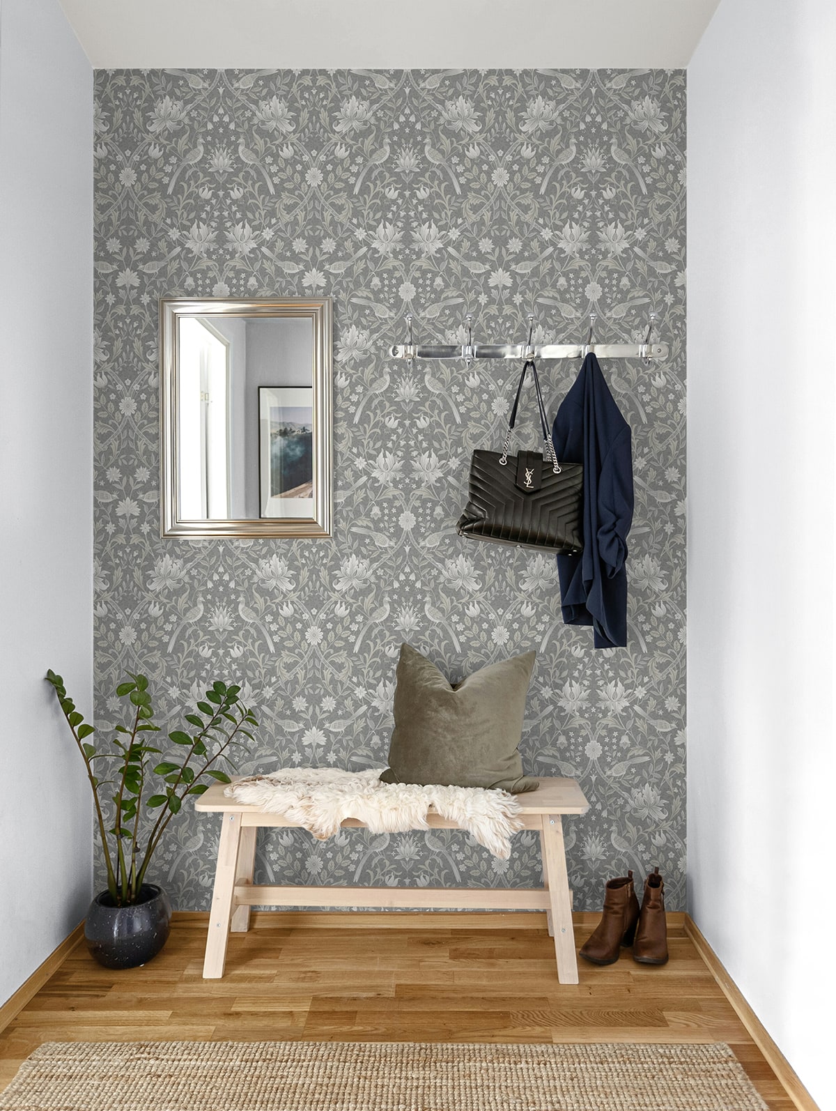 Vintage Bird Ogee Peel and Stick Removable Wallpaper