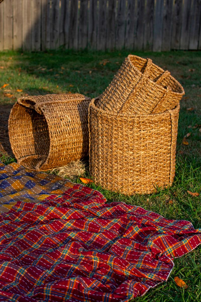 Round Braided Seagrass Storage Baskets - Set of 3