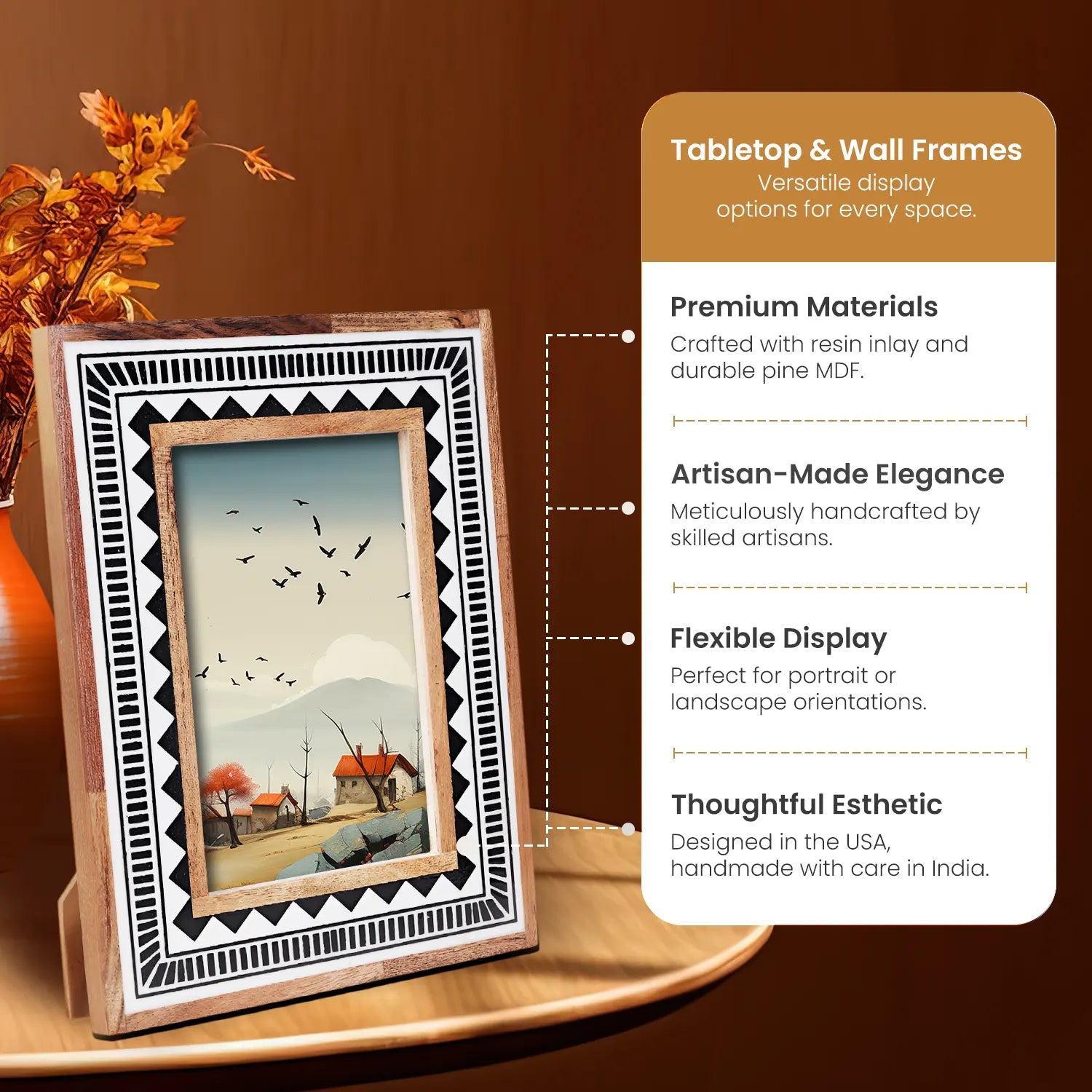 Black White Resin Inlay Picture Frame | Geometric Collection | 4x6 5x7