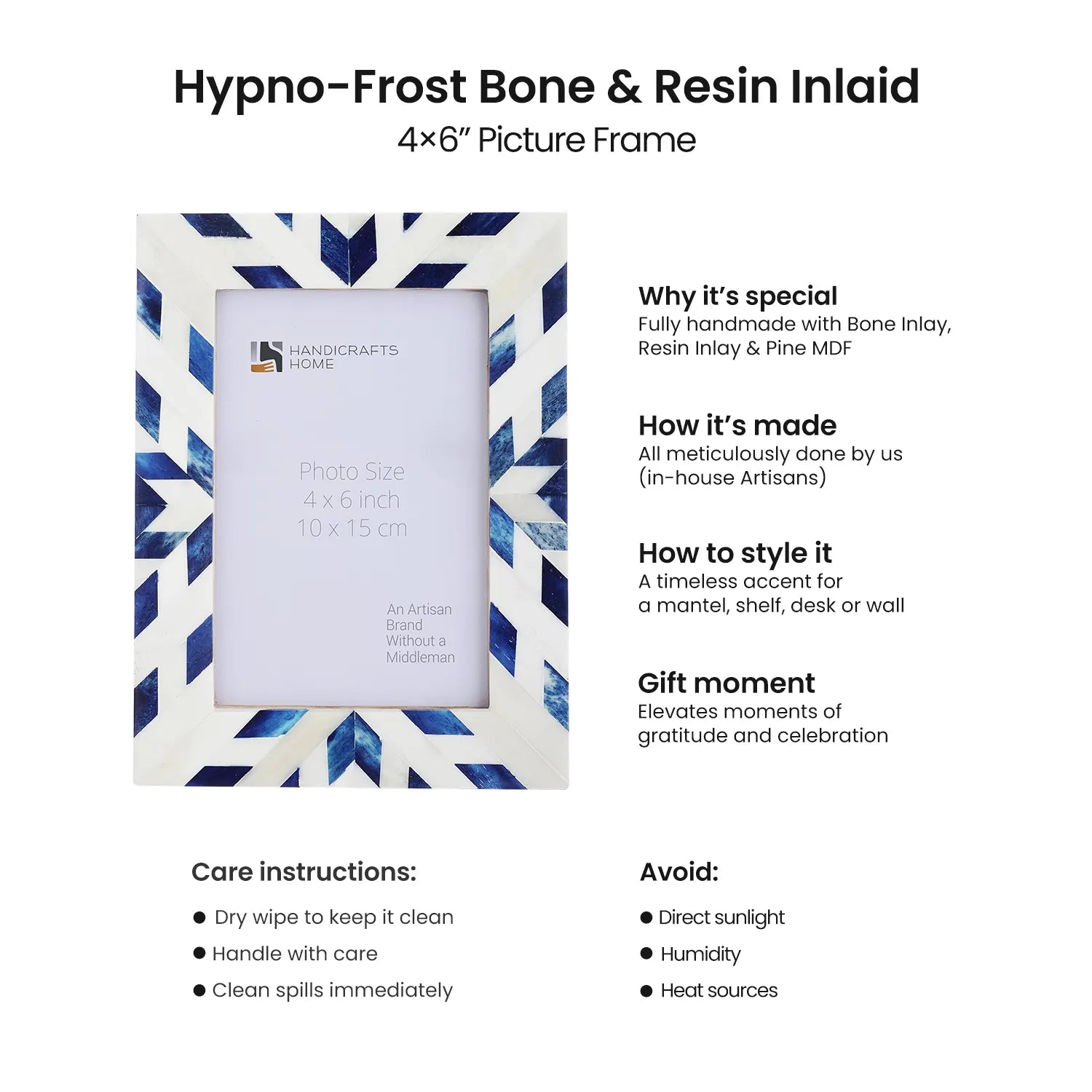 Picture Frames Hypno Frost Collection Bone Inlay White-Blue, 3 Sizes