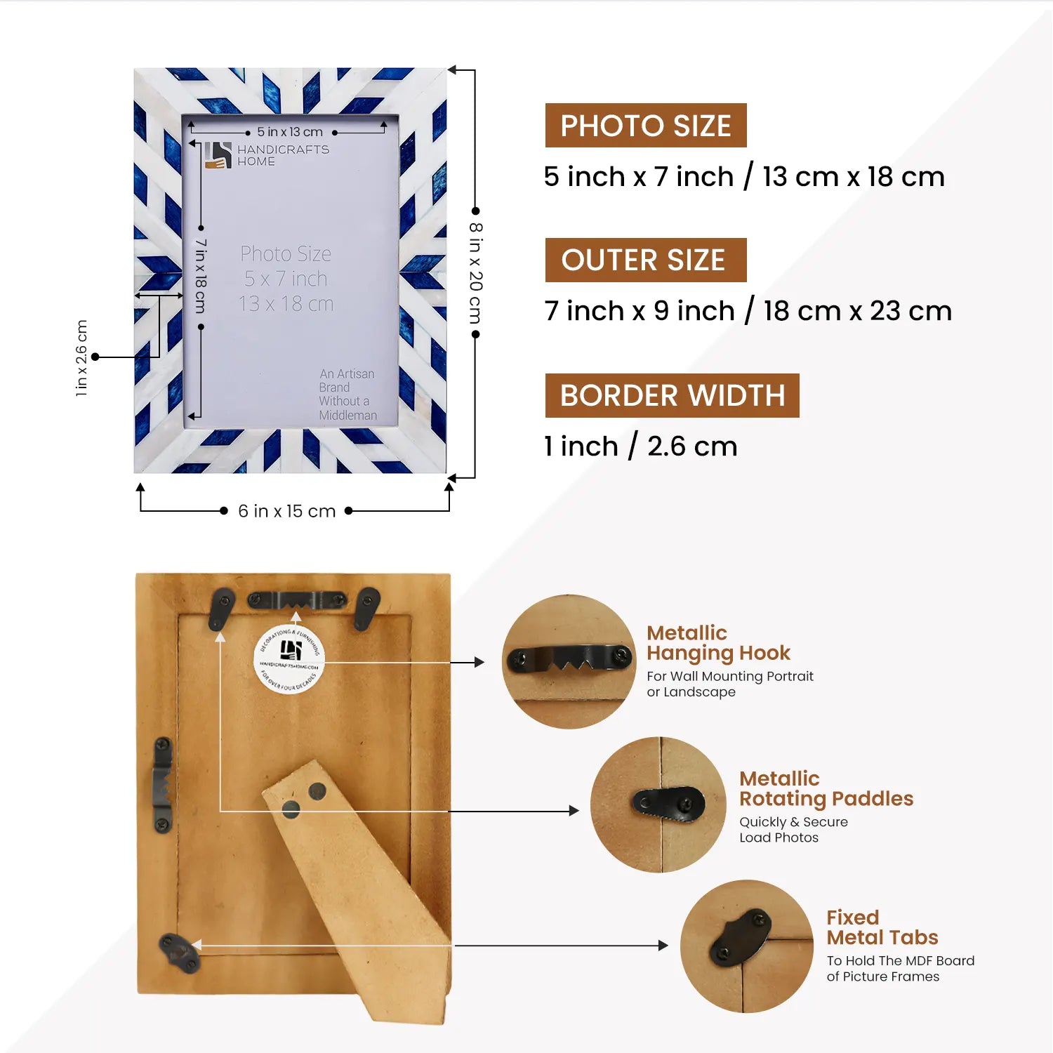 Picture Frames Hypno Frost Collection Bone Inlay White-Blue, 3 Sizes