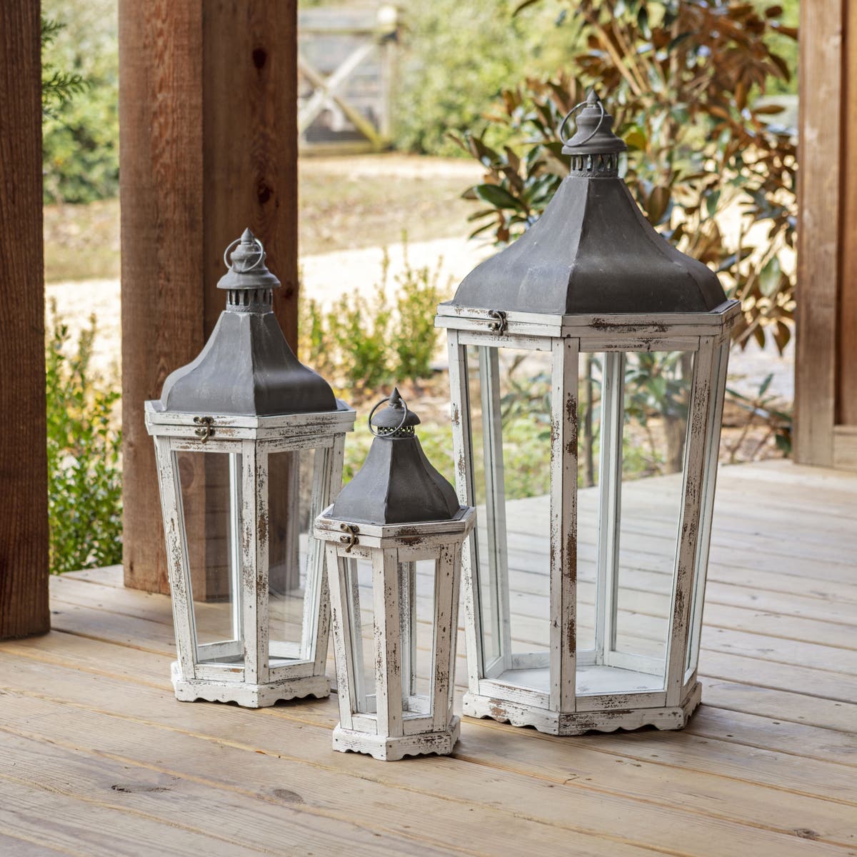 Weathered Jackson Square Lanterns - - Set of 3