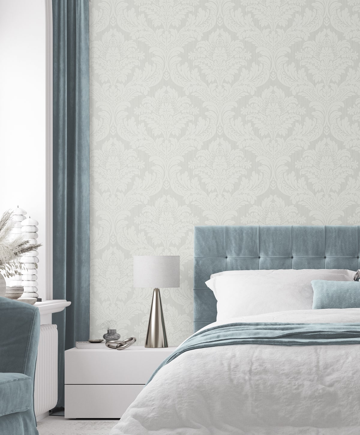 Genevieve Damask Prepasted Wallpaper
