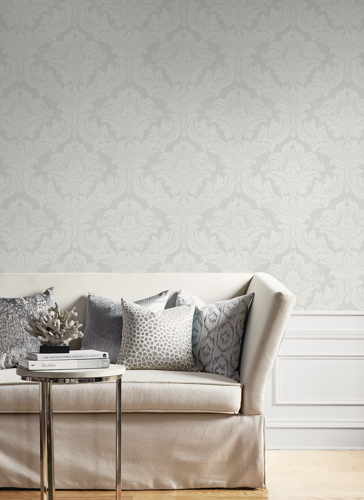 Genevieve Damask Prepasted Wallpaper