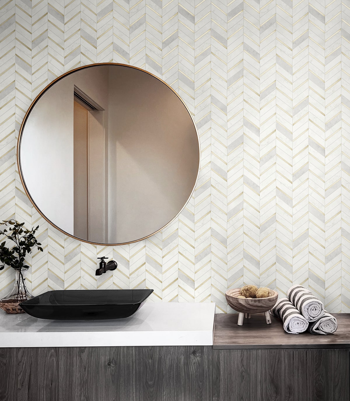 Faux Chevron Marble Tile Prepasted Wallpaper