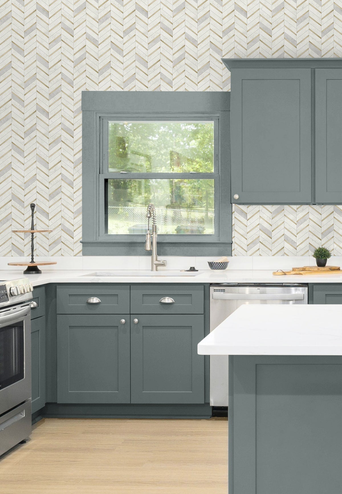 Faux Chevron Marble Tile Prepasted Wallpaper
