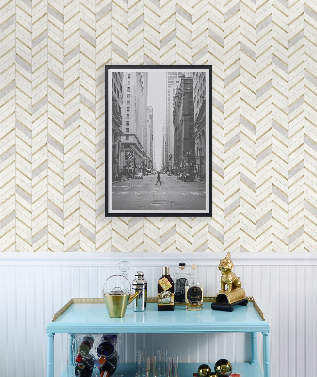 Faux Chevron Marble Tile Prepasted Wallpaper
