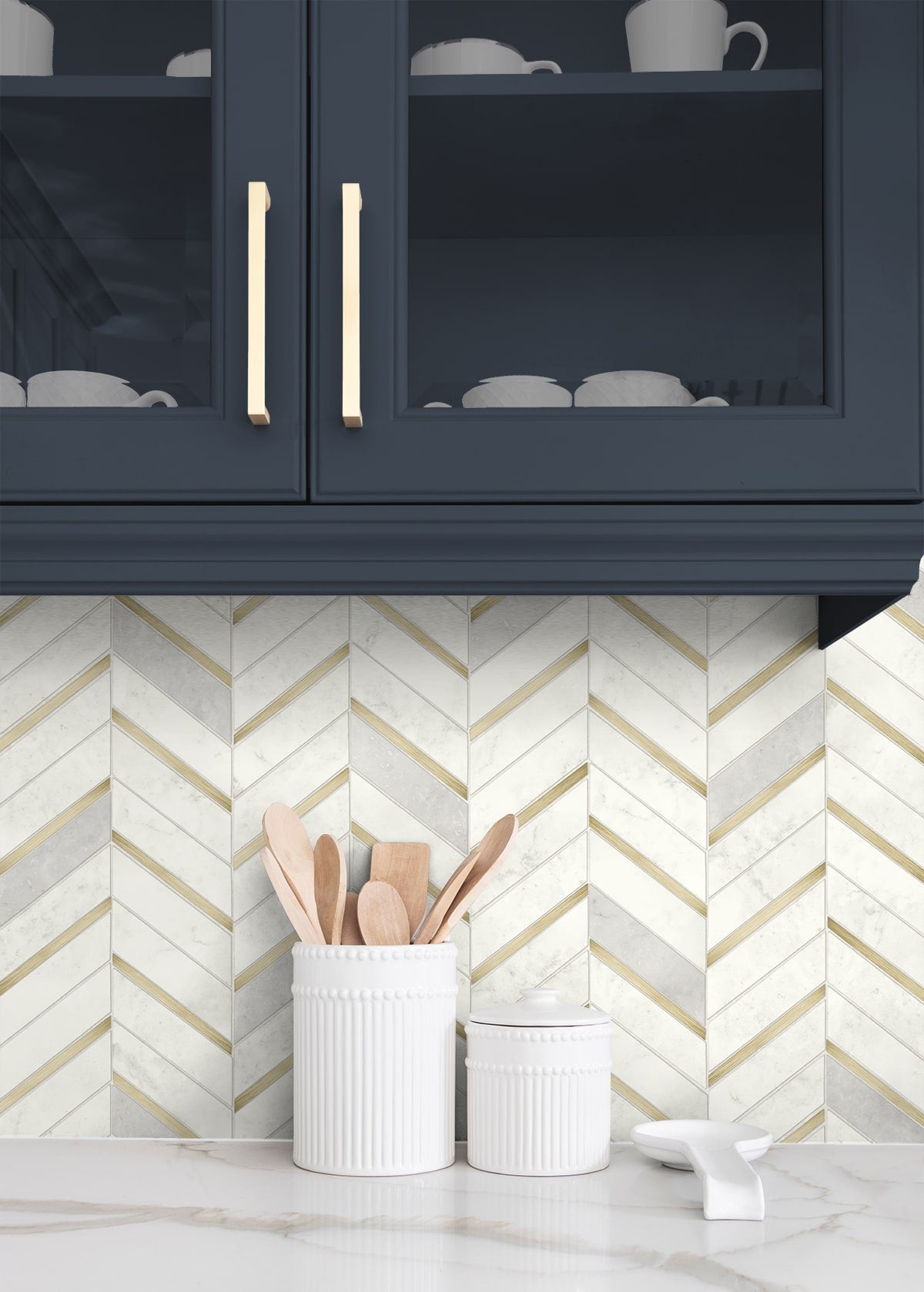 Faux Chevron Marble Tile Prepasted Wallpaper