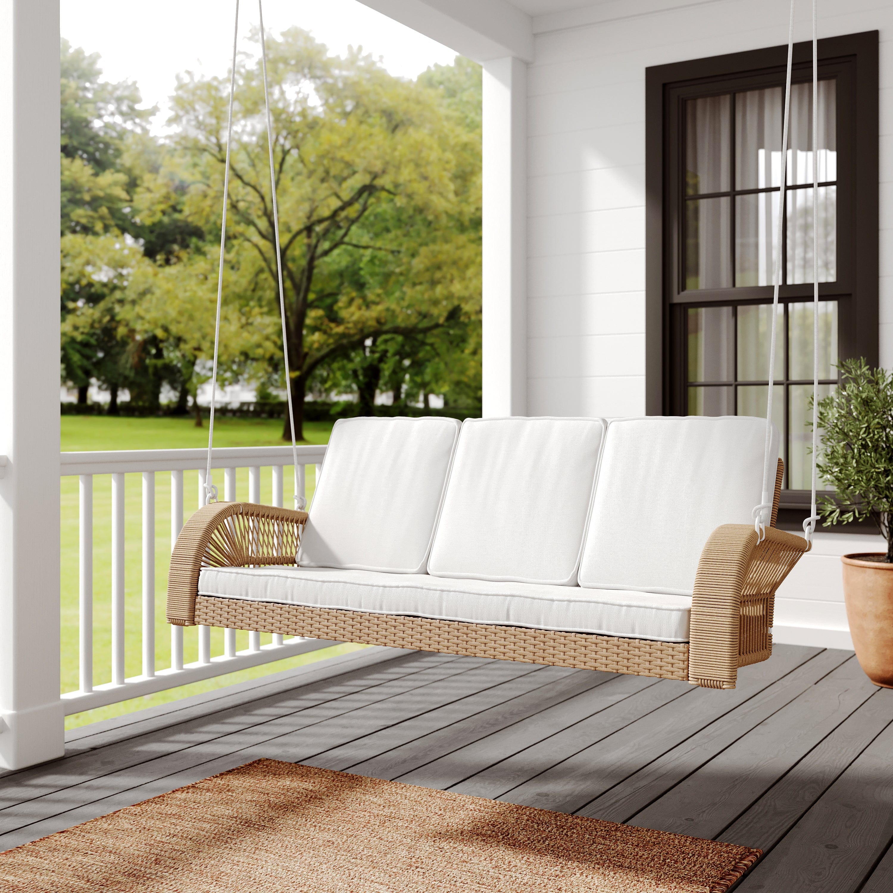 East Green Lucca Wicker Porch Swing with Cushions