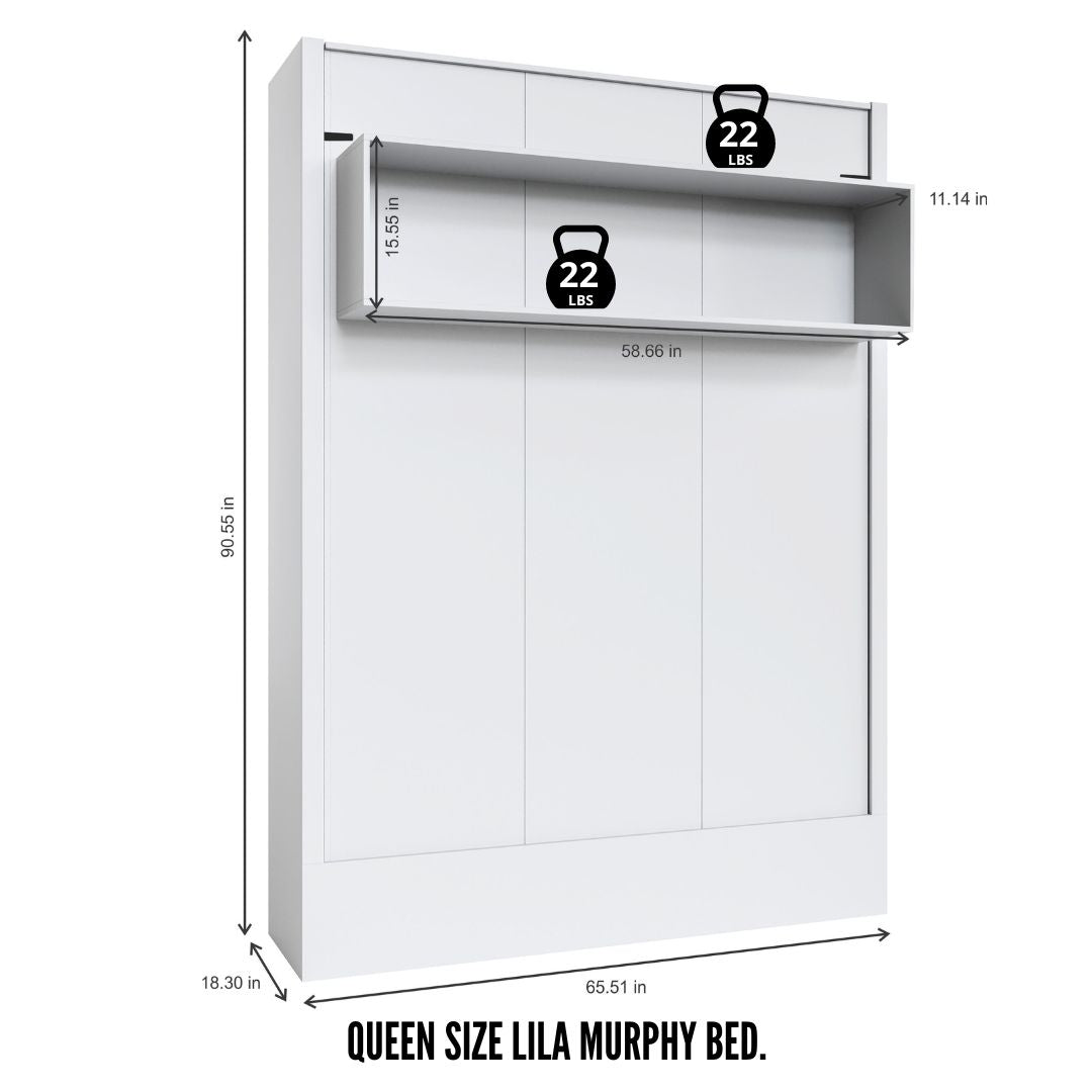 Easy-Lift Queen Murphy Wall Bed in Grey with Shelf